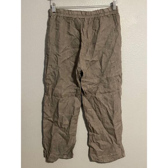 Tera Bora Linen Pants Womens Small Elastic Waist Drawstring Wide Leg Lagenlook - Picture 2 of 9